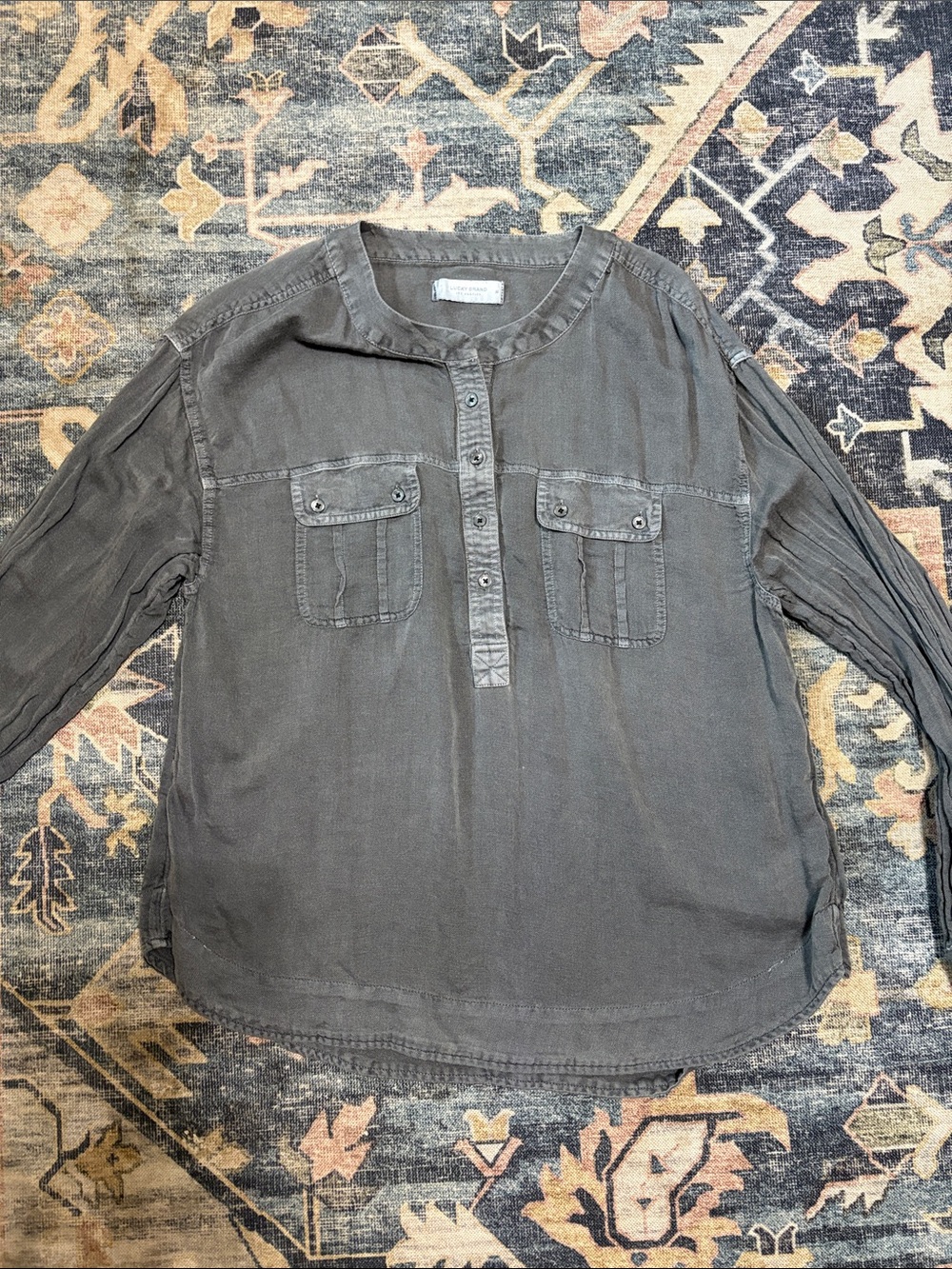 Lucky Brand Men's Washed Charcoal Button-Front Pullover Shirt